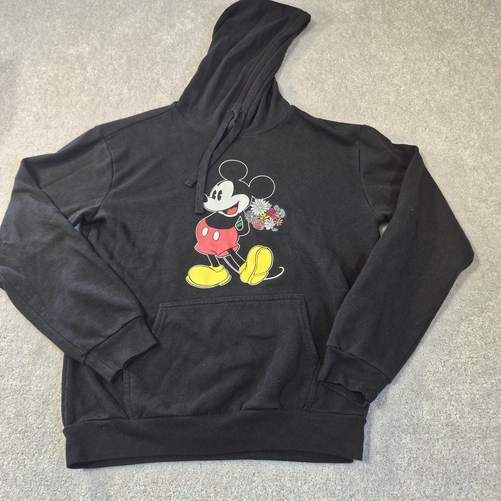 Disney Mickey Mouse Women's Size MEDIUM Black Embroidered 3D Flowers Hoodie